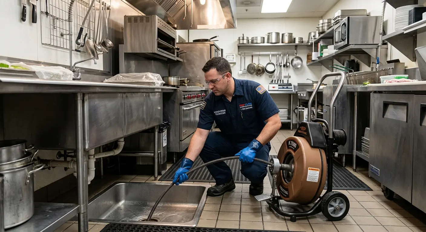 Commercial drain cleaning service in a restaurant kitchen in Culpeper